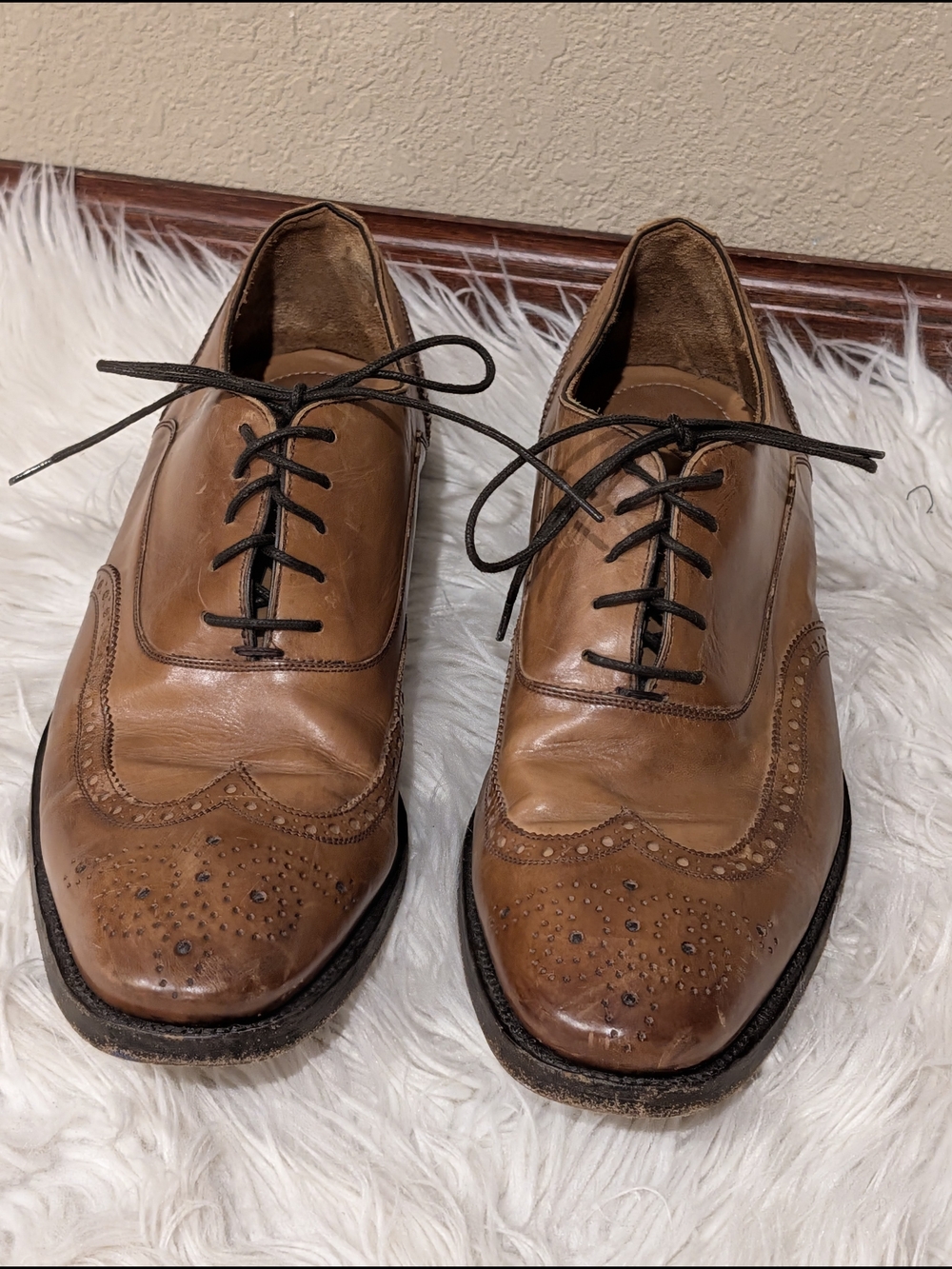 Men's Tan Leather Wingtip Derbys with Brogue Detailing Italian Artisan